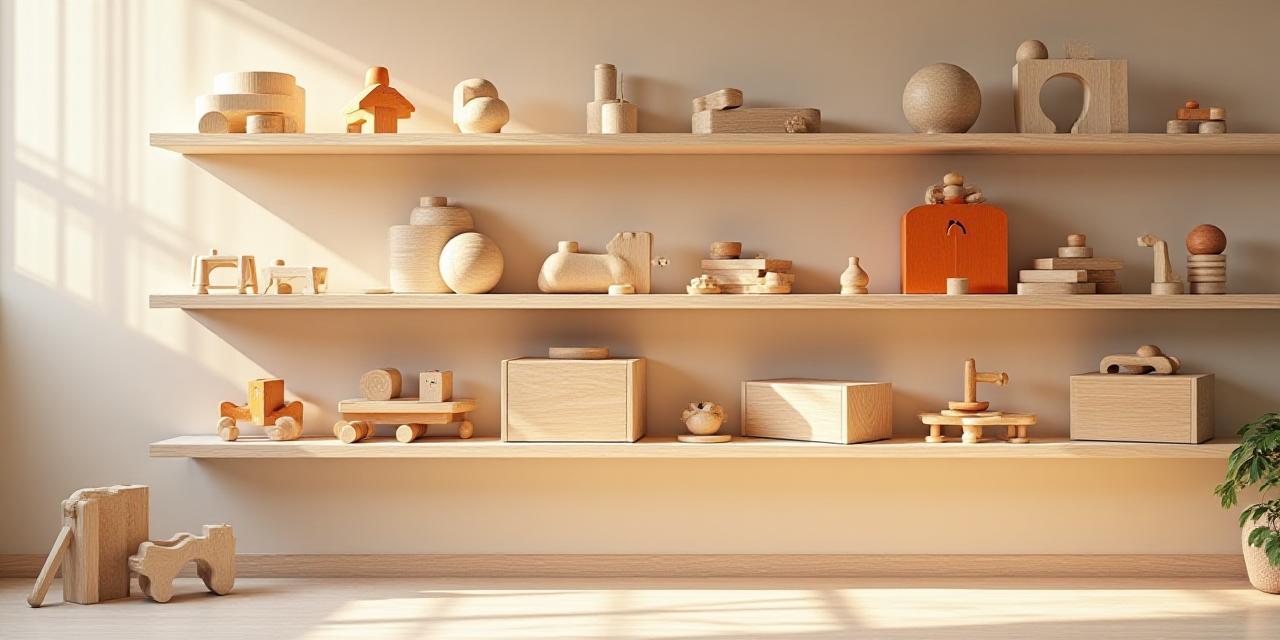 Organized wooden educational toys on a clean shelf representing order and clarity