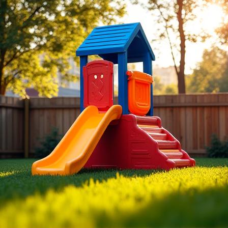 Outdoor backyard play structure with slide